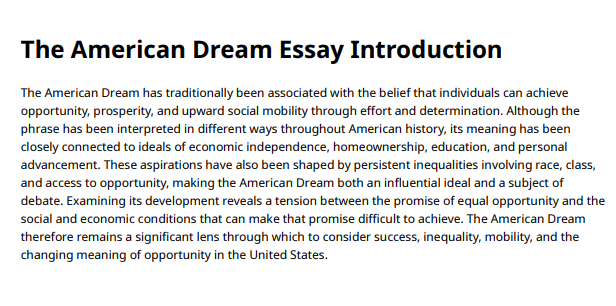 The American Dream Essay Introduction - Free AI Essay Introduction Generator, 50+ Real Essay Introduction Examples