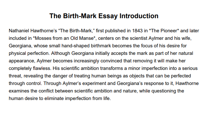 The Birth-Mark Essay Introduction - Free AI Essay Introduction Generator, 50+ Real Essay Introduction Examples