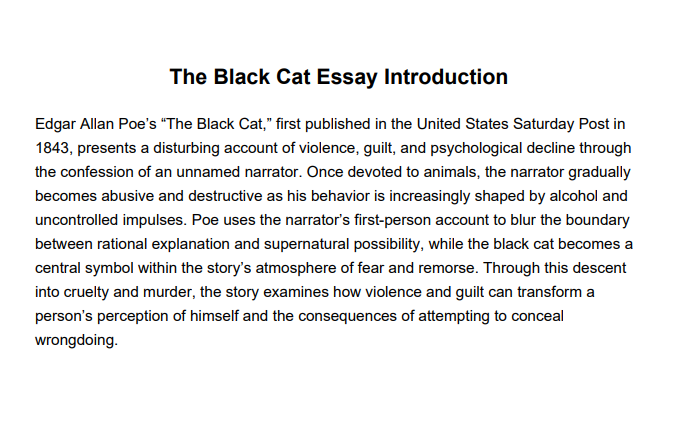 The Black Cat Essay Introduction - Free AI Essay Introduction Generator, 50+ Real Essay Introduction Examples