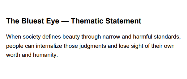 The Bluest Eye Thematic Statement - Free AI Thematic Statement Generator, 50+ Real Thematic Statement Examples