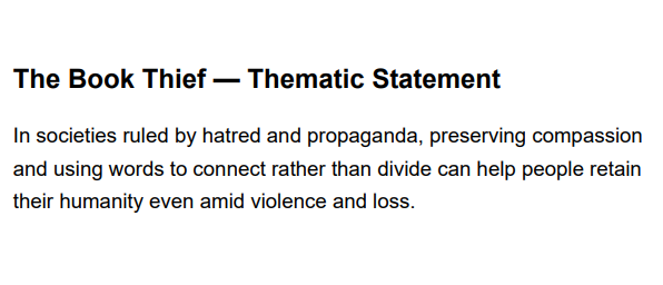 The Book Thief Thematic Statement - Free AI Thematic Statement Generator, 50+ Real Thematic Statement Examples