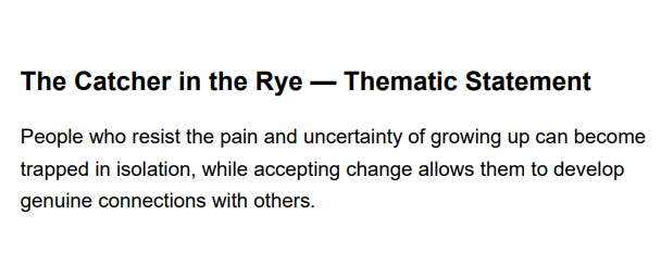 The Catcher in the Rye Thematic Statement - Free AI Thematic Statement Generator, 50+ Real Thematic Statement Examples