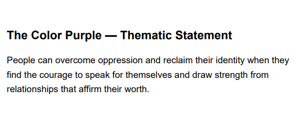 The Color Purple Thematic Statement - Free AI Thematic Statement Generator, 50+ Real Thematic Statement Examples