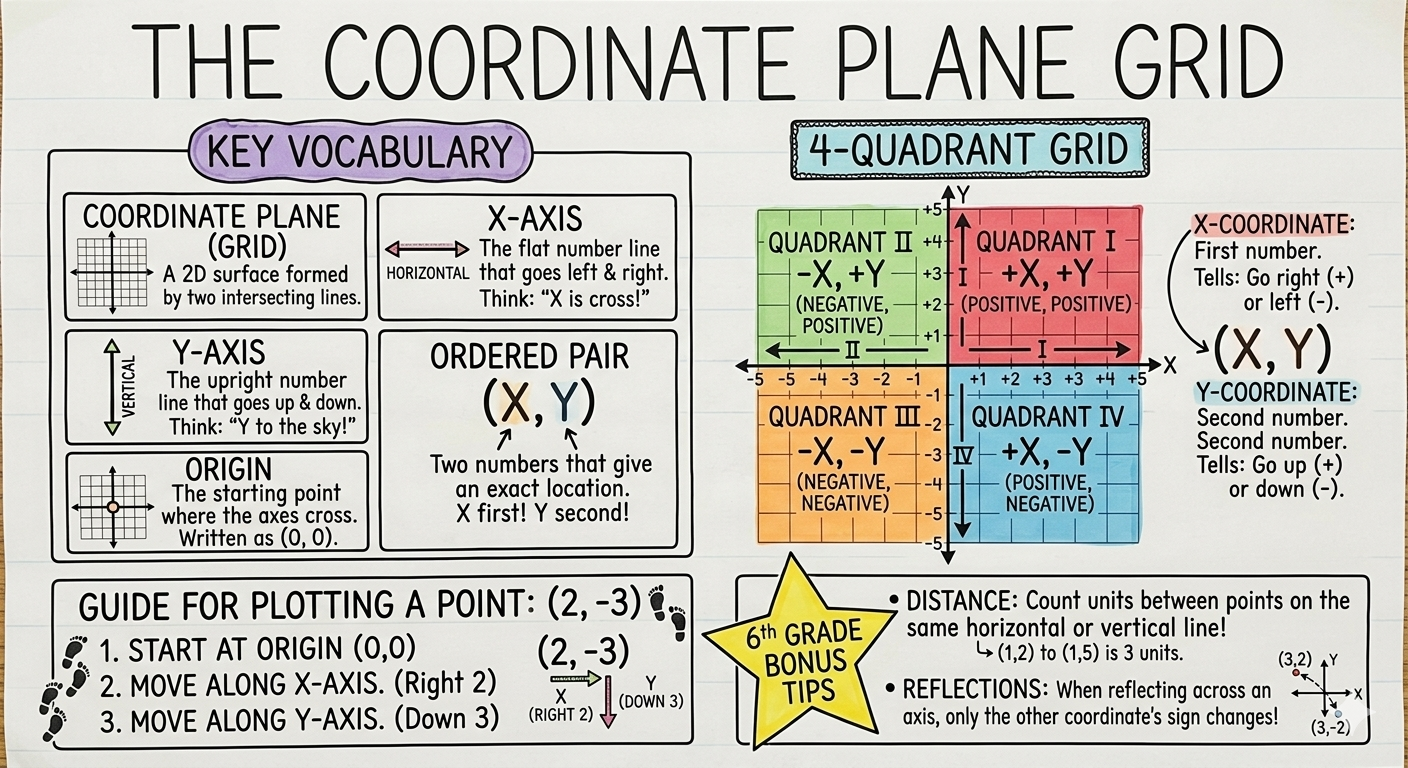 The Coordinate Plane Grid Anchor Chart for 6th Grade Mathematics