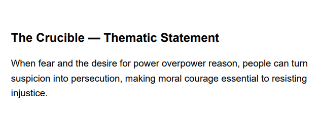 The Crucible Thematic Statement - Free AI Thematic Statement Generator, 50+ Real Thematic Statement Examples