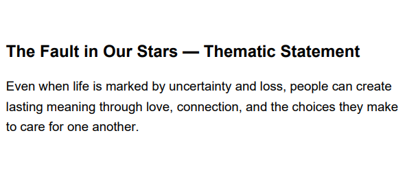 The Fault in Our Stars Thematic Statement - Free AI Thematic Statement Generator, 50+ Real Thematic Statement Examples