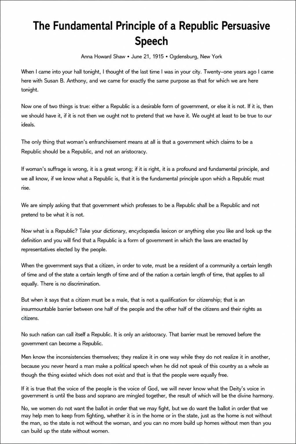 The Fundamental Principle of a Republic Persuasive Speech - Free AI Persuasive Speech Generator, 50+ Real Persuasive Speech Examples