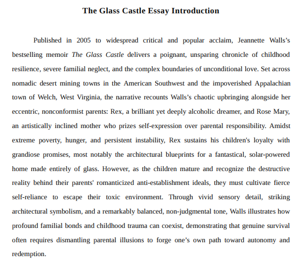 The Glass Castle Essay Introduction - Free AI Essay Introduction Generator, 50+ Real Essay Introduction Examples