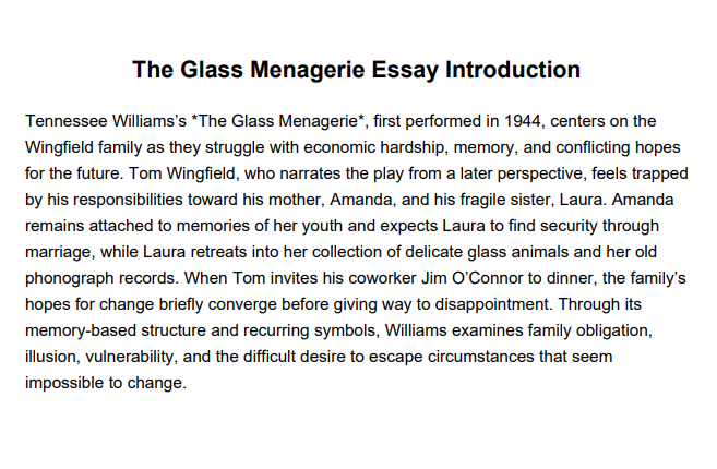 The Glass Menagerie Essay Introduction - Free AI Essay Introduction Generator, 50+ Real Essay Introduction Examples