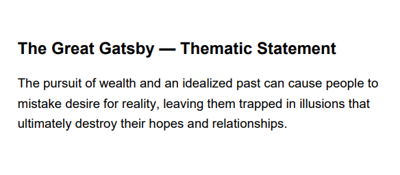 The Great Gatsby Thematic Statement - Free AI Thematic Statement Generator, 50+ Real Thematic Statement Examples