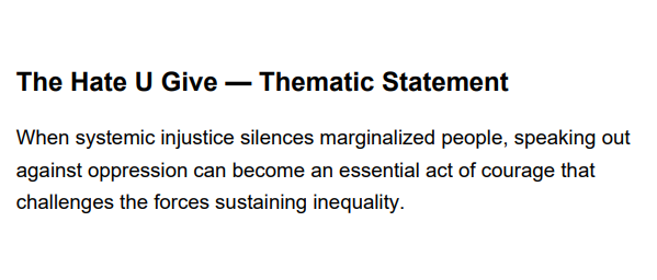 The Hate U Give Thematic Statement - Free AI Thematic Statement Generator, 50+ Real Thematic Statement Examples