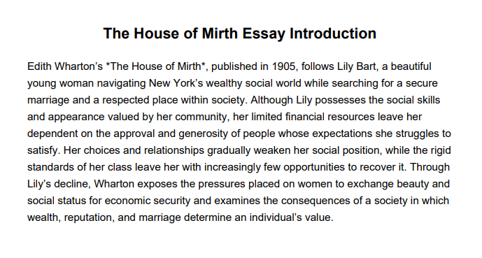 The House of Mirth Essay Introduction - Free AI Essay Introduction Generator, 50+ Real Essay Introduction Examples
