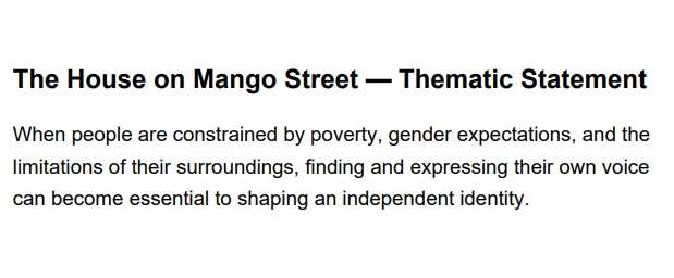 The House on Mango Street Thematic Statement - Free AI Thematic Statement Generator, 50+ Real Thematic Statement Examples