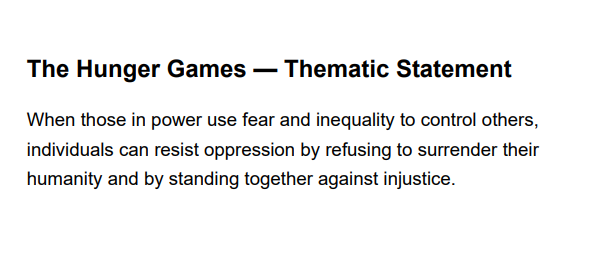 The Hunger Games Thematic Statement - Free AI Thematic Statement Generator, 50+ Real Thematic Statement Examples