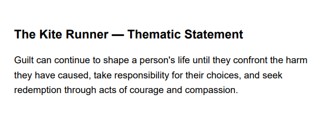 The Kite Runner Thematic Statement - Free AI Thematic Statement Generator, 50+ Real Thematic Statement Examples