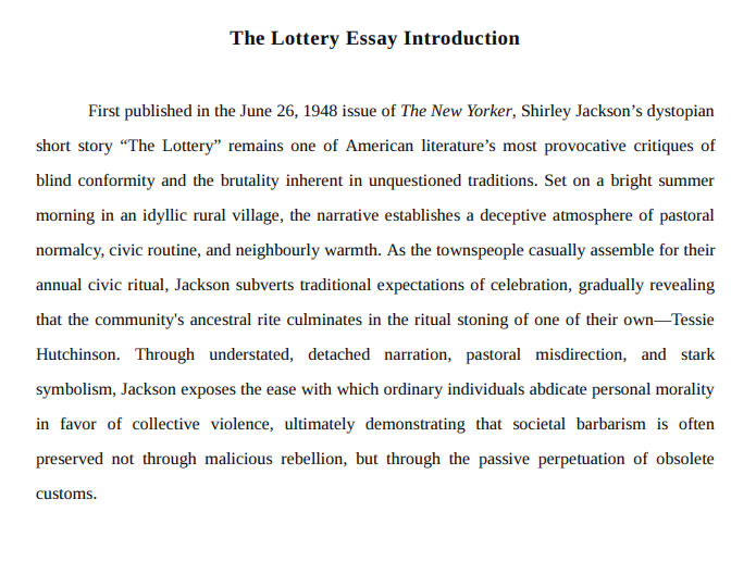 The Lottery Essay Introduction - Free AI Essay Introduction Generator, 50+ Real Essay Introduction Examples
