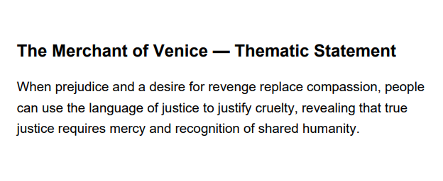 The Merchant of Venice Thematic Statement - Free AI Thematic Statement Generator, 50+ Real Thematic Statement Examples
