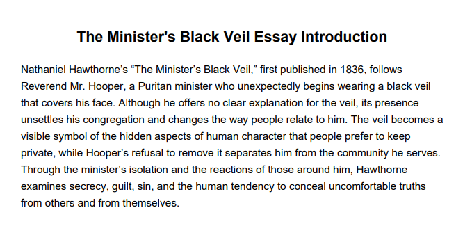 The Minister's Black Veil Essay Introduction - Free AI Essay Introduction Generator, 50+ Real Essay Introduction Examples