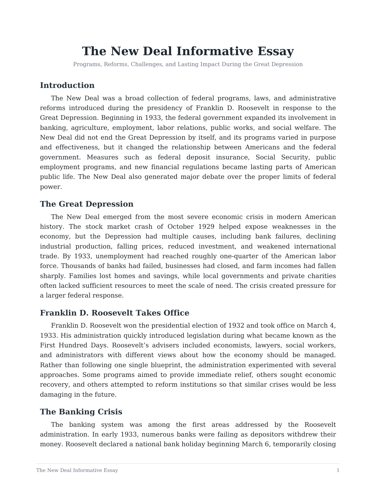 The New Deal Informative Essay - Free AI Informative Essay Generator, 50+ Real Informative Essay Examples