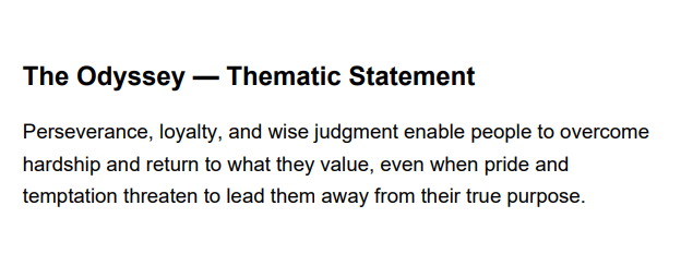 The Odyssey Thematic Statement - Free AI Thematic Statement Generator, 50+ Real Thematic Statement Examples
