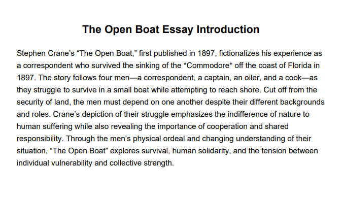 The Open Boat Essay Introduction - Free AI Essay Introduction Generator, 50+ Real Essay Introduction Examples