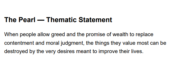 The Pearl Thematic Statement - Free AI Thematic Statement Generator, 50+ Real Thematic Statement Examples