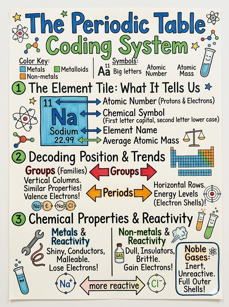 The Periodic Table Coding System Anchor Chart for 10th Grade Chemistry