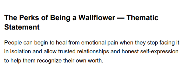 The Perks of Being a Wallflower Thematic Statement - Free AI Thematic Statement Generator, 50+ Real Thematic Statement Examples