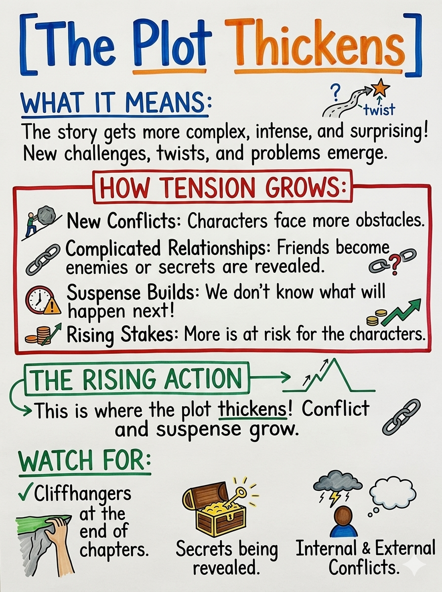 The Plot Thickens Anchor Chart for 6th Grade Reading - Free AI Anchor Chart Generator, 50+ Real Anchor Chart Examples
