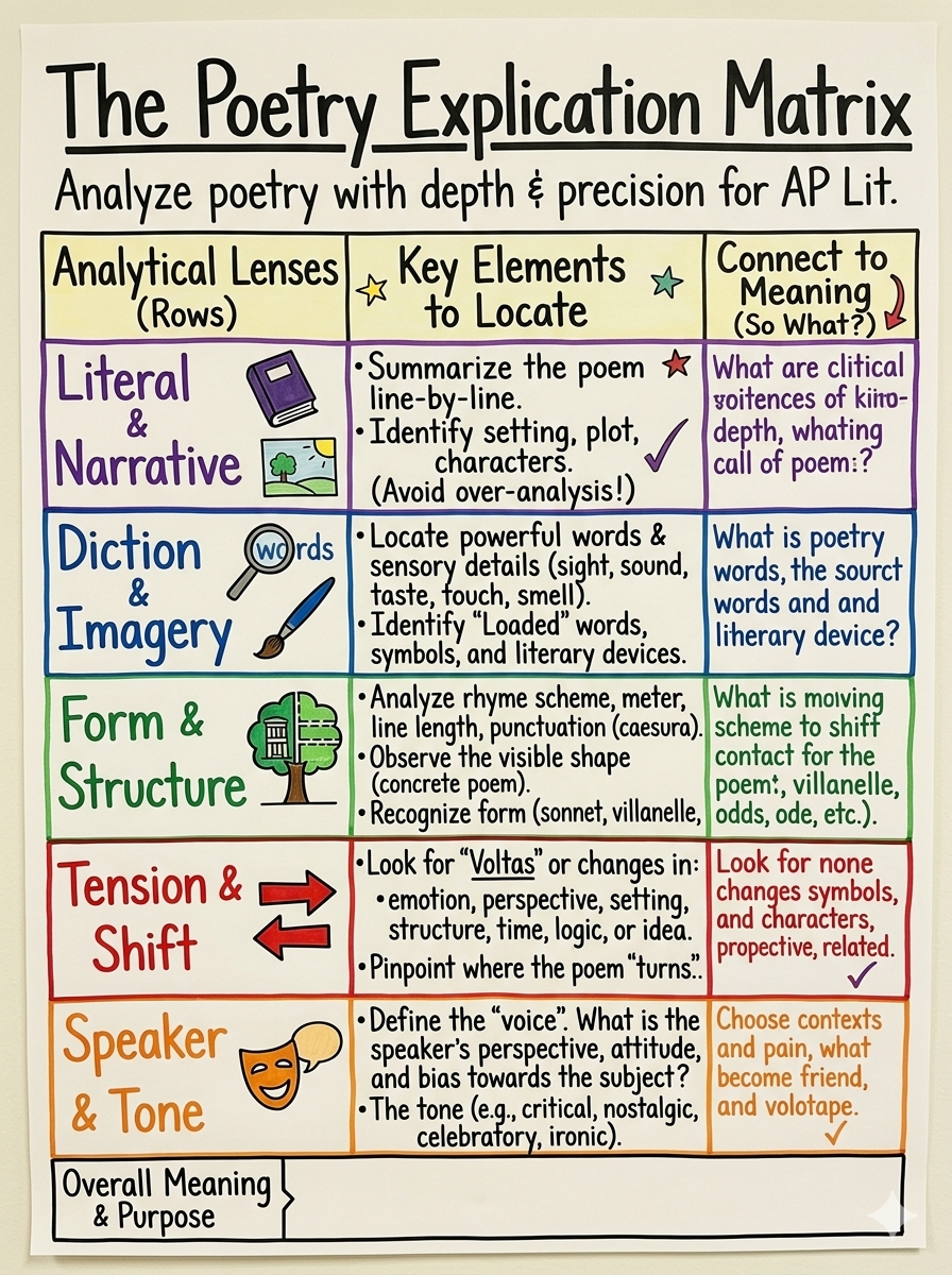 The Poetry Explication Matrix Anchor Chart for AP Literature - Free AI Anchor Chart Generator, 50+ Real Anchor Chart Examples