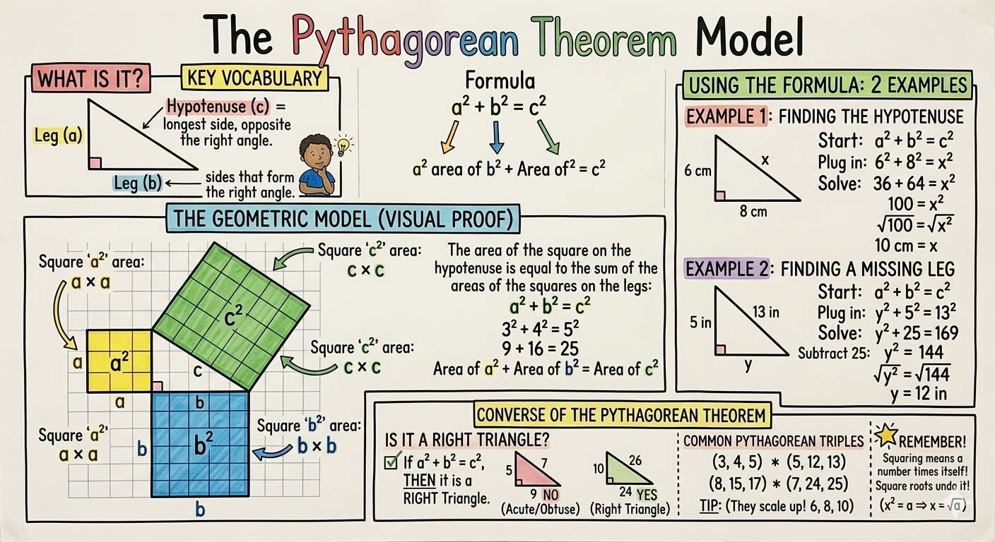 The Pythagorean Theorem Model Anchor Chart for 8th Grade Geometry