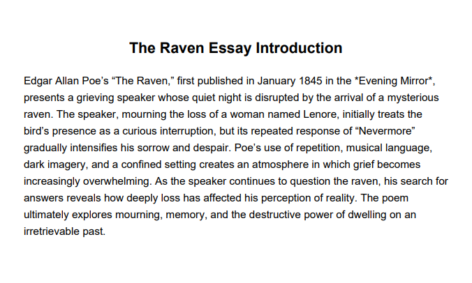 The Raven Essay Introduction - Free AI Essay Introduction Generator, 50+ Real Essay Introduction Examples