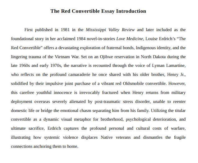 The Red Convertible Essay Introduction - Free AI Essay Introduction Generator, 50+ Real Essay Introduction Examples