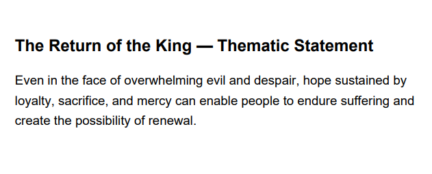 The Return of the King Thematic Statement - Free AI Thematic Statement Generator, 50+ Real Thematic Statement Examples