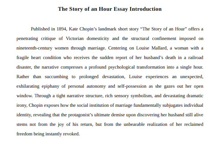 The Story of an Hour Essay Introduction - Free AI Essay Introduction Generator, 50+ Real Essay Introduction Examples