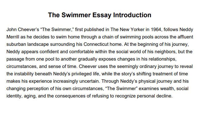 The Swimmer Essay Introduction - Free AI Essay Introduction Generator, 50+ Real Essay Introduction Examples