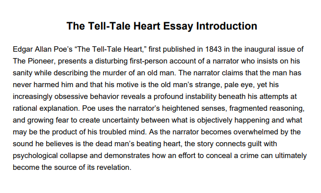 The Tell-Tale Heart Essay Introduction - Free AI Essay Introduction Generator, 50+ Real Essay Introduction Examples