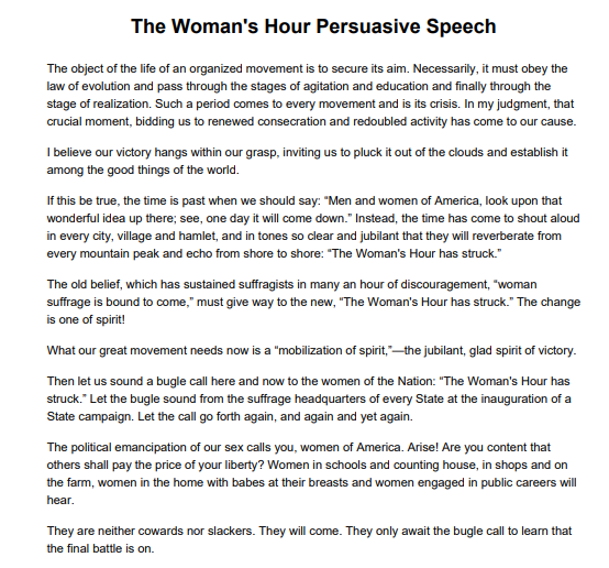 The Woman's Hour Persuasive Speech - Free AI Persuasive Speech Generator, 50+ Real Persuasive Speech Examples