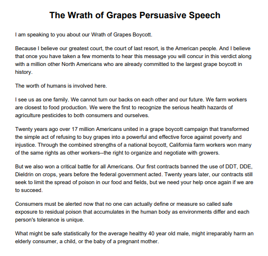 The Wrath of Grapes Persuasive Speech - Free AI Persuasive Speech Generator, 50+ Real Persuasive Speech Examples