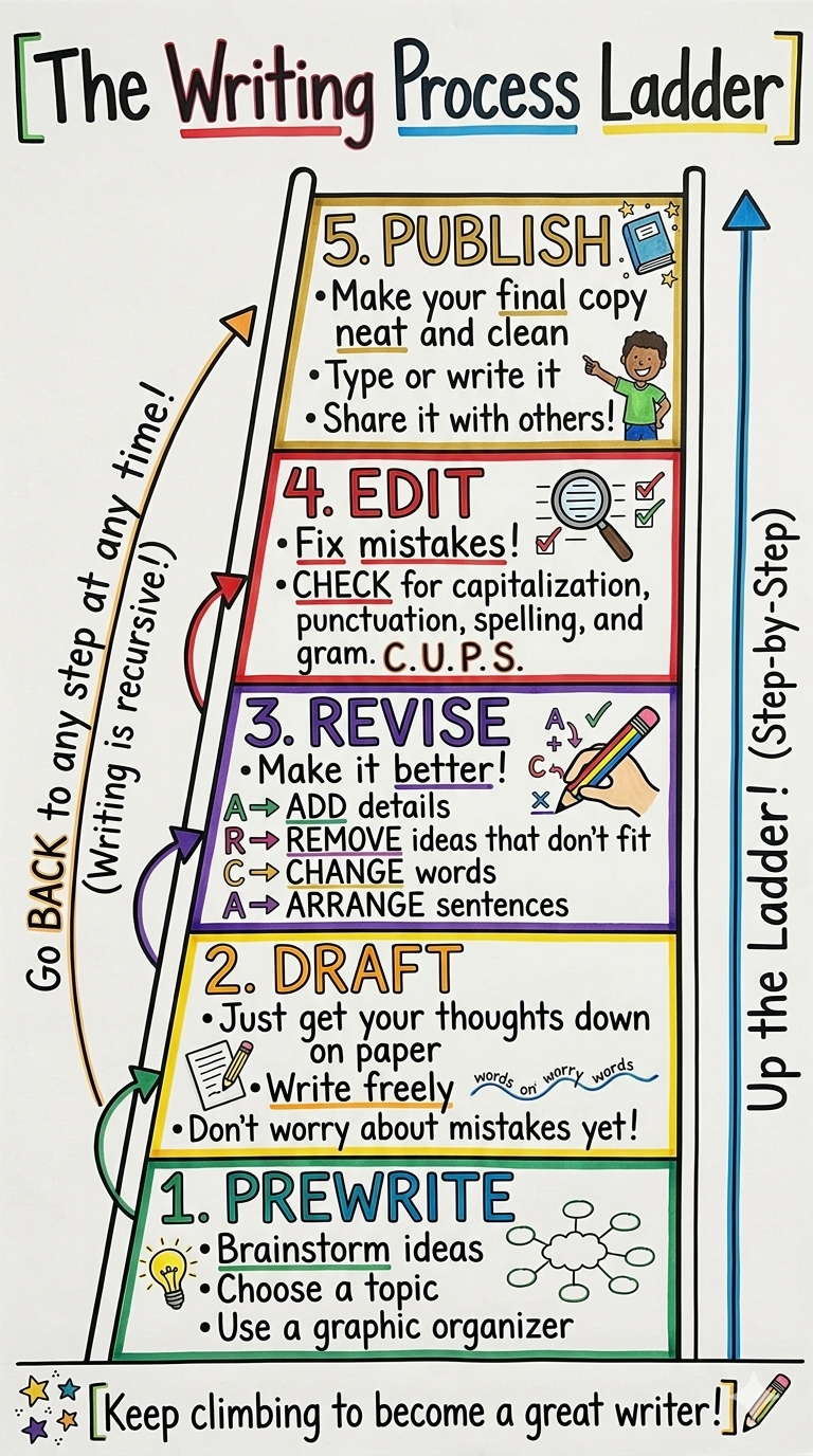 The Writing Process Ladder Anchor Chart for 4th Grade Writers - Free AI Anchor Chart Generator, 50+ Real Anchor Chart Examples