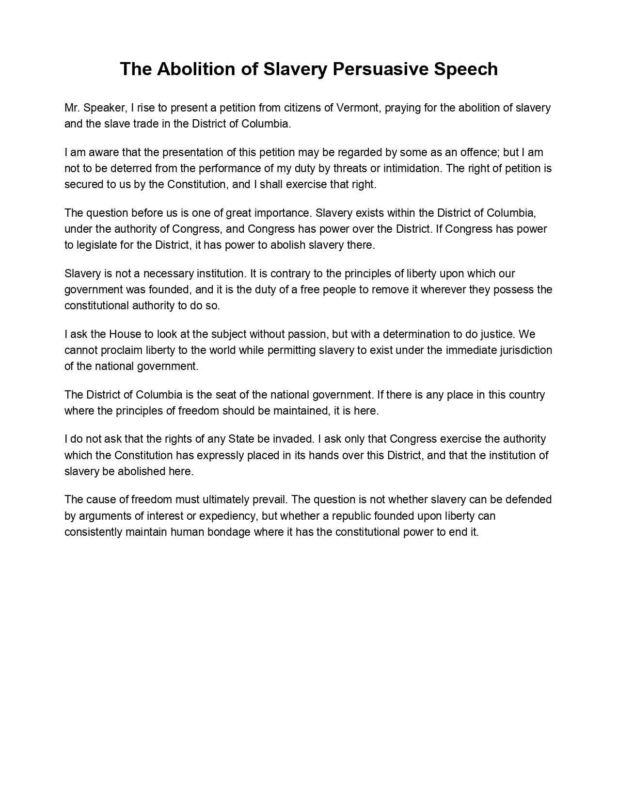 The Abolition of Slavery Persuasive Speech - Free AI Persuasive Speech Generator, 50+ Real Persuasive Speech Examples
