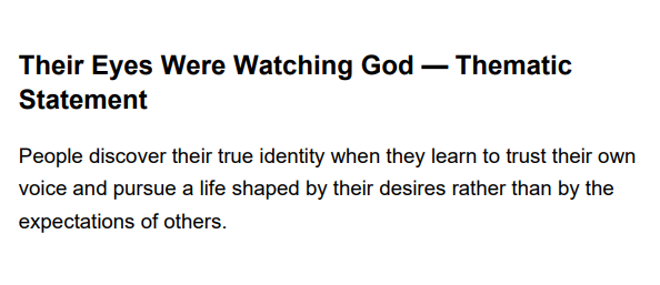 Their Eyes Were Watching God Thematic Statement - Free AI Thematic Statement Generator, 50+ Real Thematic Statement Examples