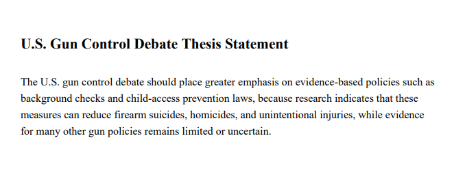 U.S. Gun Control Debate Thesis Statement - Free AI Thesis Statement Generator, 50+ Real Thesis Statement Examples
