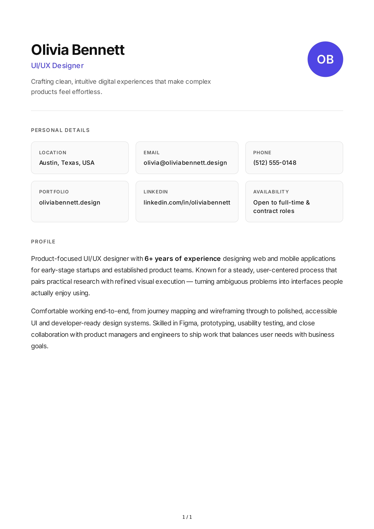 UI/UX Designer Resume Profile - Free AI Resume Profile Generator, 50+ Real Resume Profile Examples