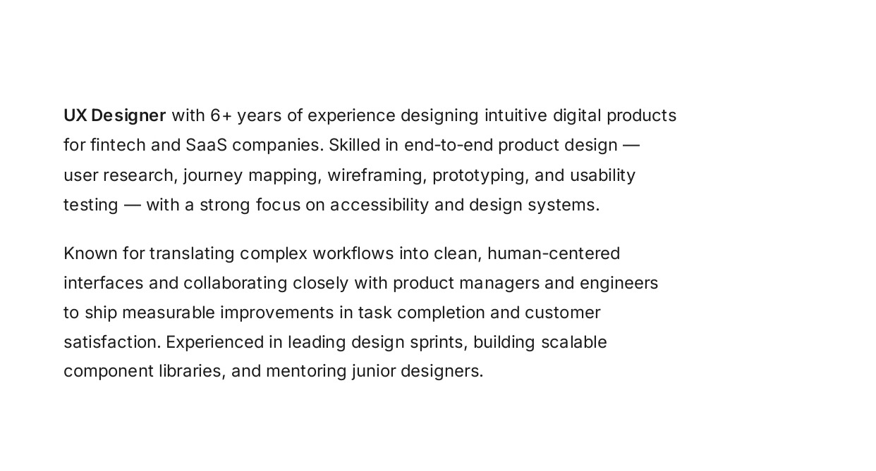 UX Designer Resume Summary - Free AI Resume Summary Generator, 50+ Real Resume Summary Examples