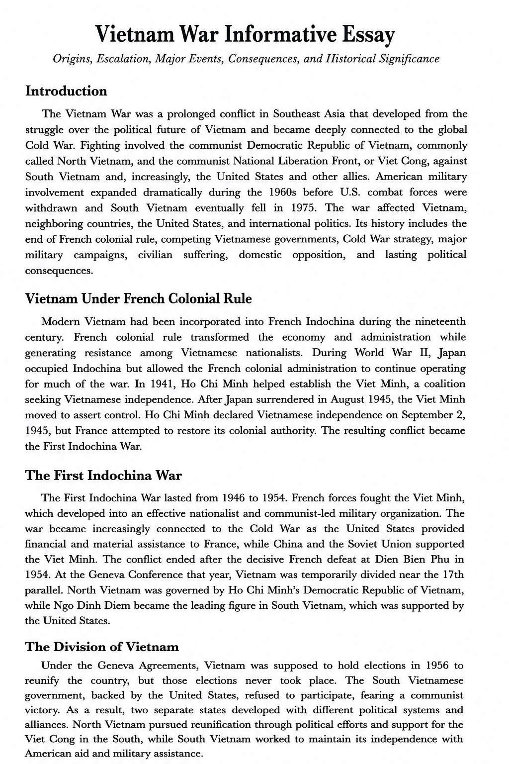 Vietnam War Informative Essay - Free AI Informative Essay Generator, 50+ Real Informative Essay Examples