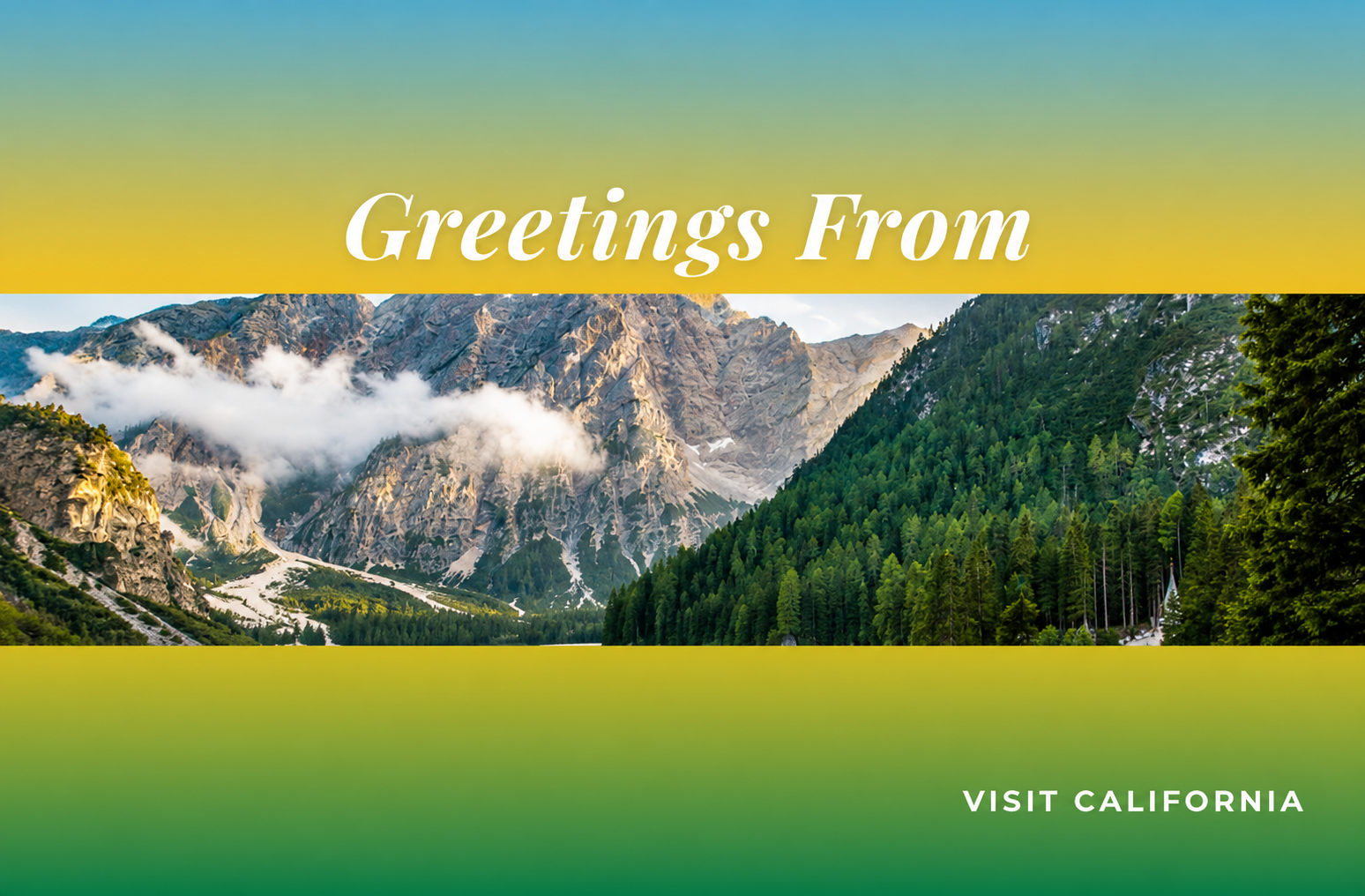 Visit California “Greetings from California” Panoramic Travel & Vacation Co-Op Postcard - Free AI Postcard Generator, 50+ Real Postcard Examples