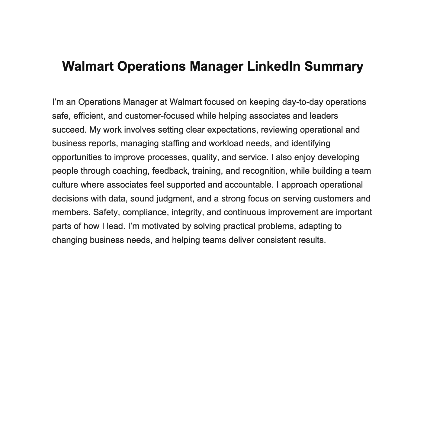 Walmart Operations Manager LinkedIn Summary - Free AI LinkedIn Summary Generator, 50+ Real LinkedIn Summary Examples