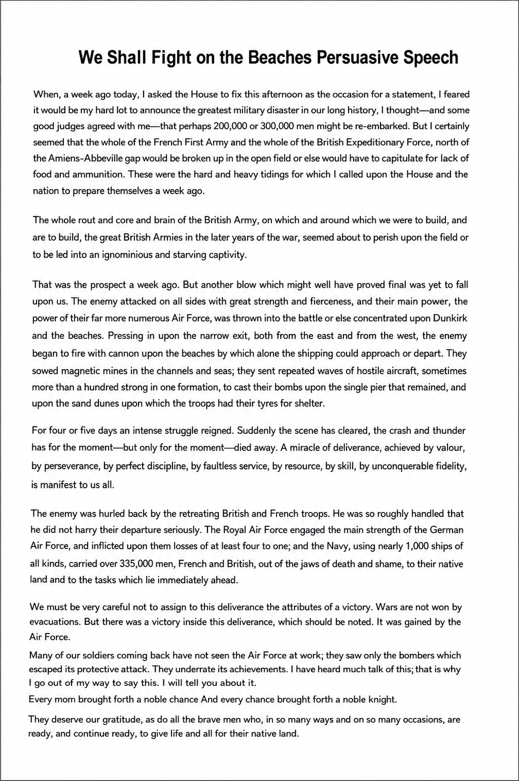 We Shall Fight on the Beaches Persuasive Speech - Free AI Persuasive Speech Generator, 50+ Real Persuasive Speech Examples