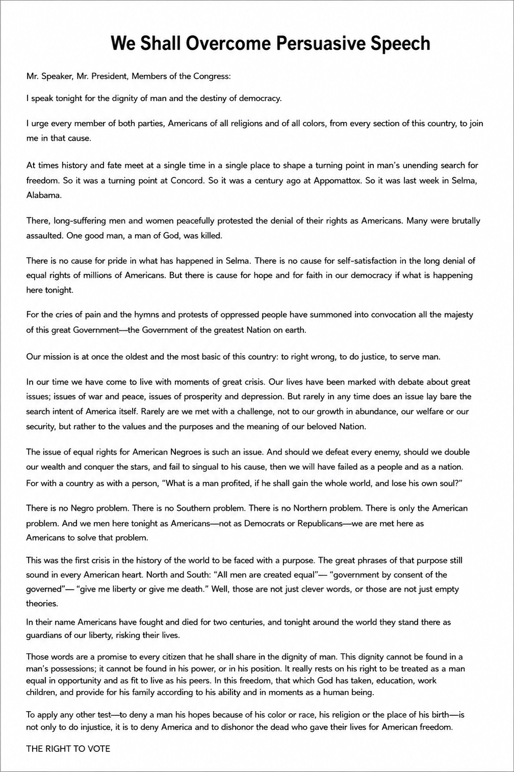 We Shall Overcome Persuasive Speech - Free AI Persuasive Speech Generator, 50+ Real Persuasive Speech Examples